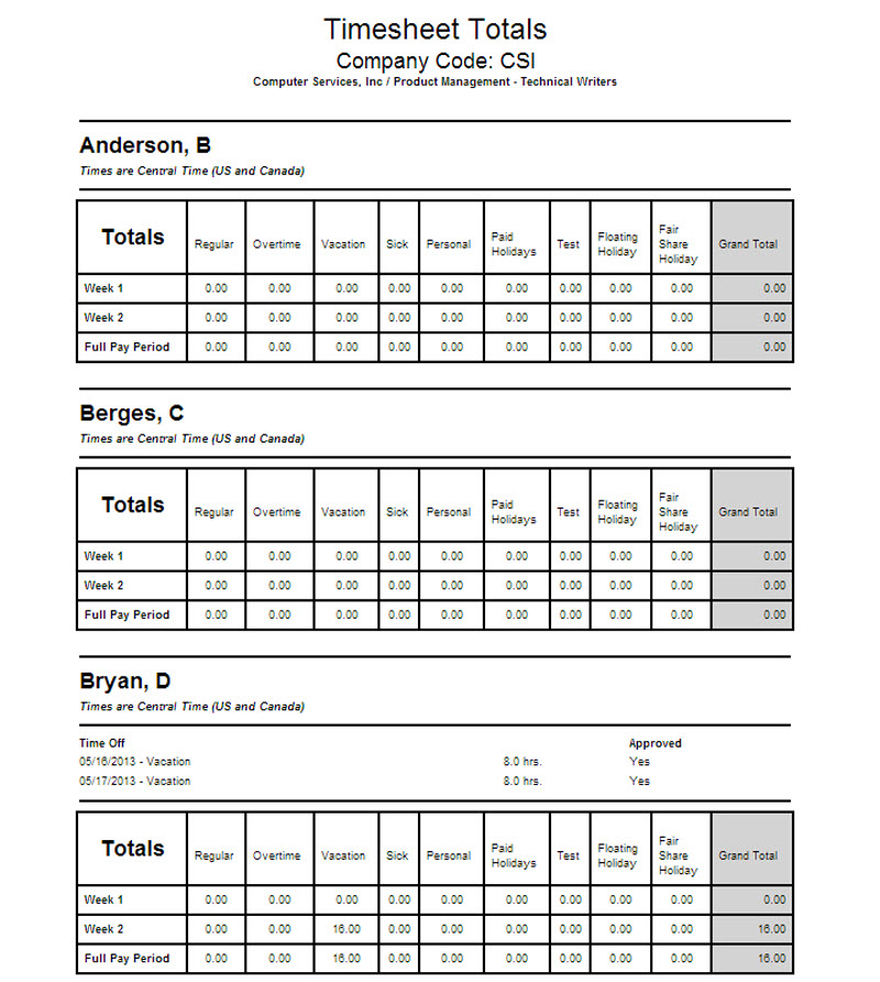 Print Multiple Timesheets