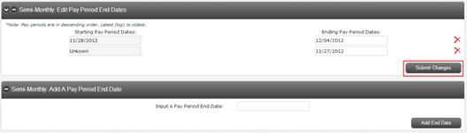 Edit Pay Period End Dates Submit Changes